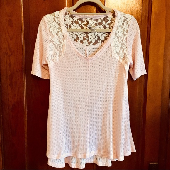 SOLD Blu Pepper sheer pink lace high low sweater - Picture 3 of 5